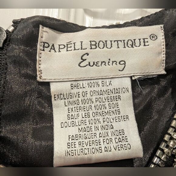 Papell Boutique Evening 100% Silk Black Fully Beaded Short Sleeve shirt Blouse L - Picture 5 of 14